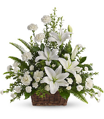 Peaceful White Lilies Basket from Scott's House of Flowers in Lawton, OK